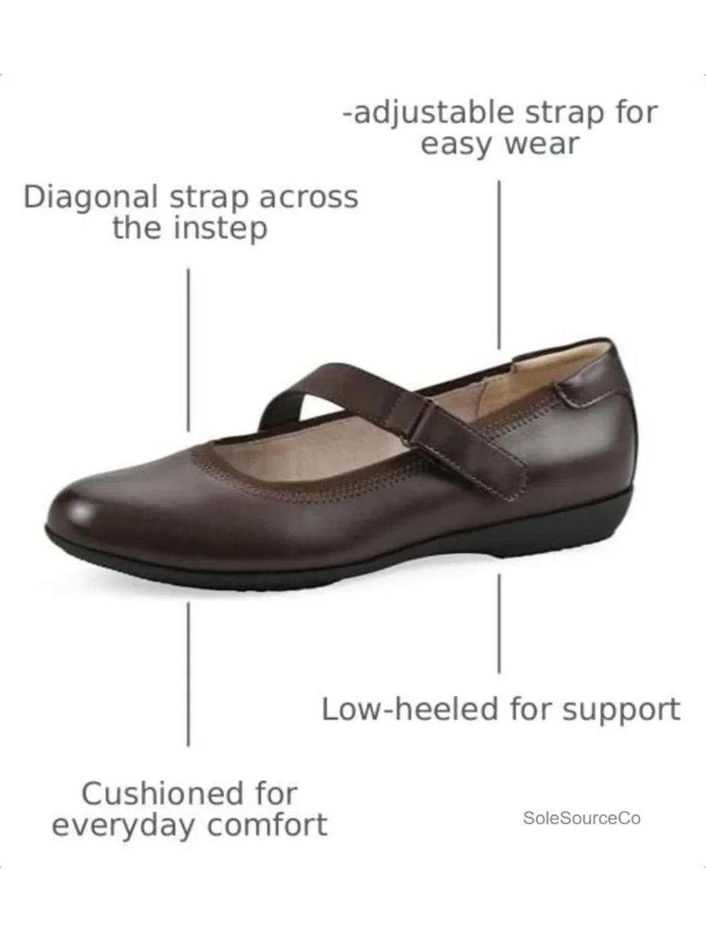 Women's Mary Jane Flat Shoes with Cushioned Insole - Hook & Loop